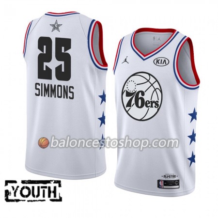 Camiseta Niños NBA Philadelphia 76ers Ben Simmons 25 2019 All-Star Jordan Brand Blanco Swingman